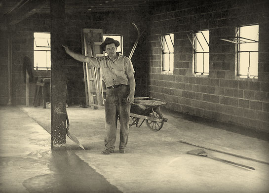 Building the first Dunham Products building, 1948